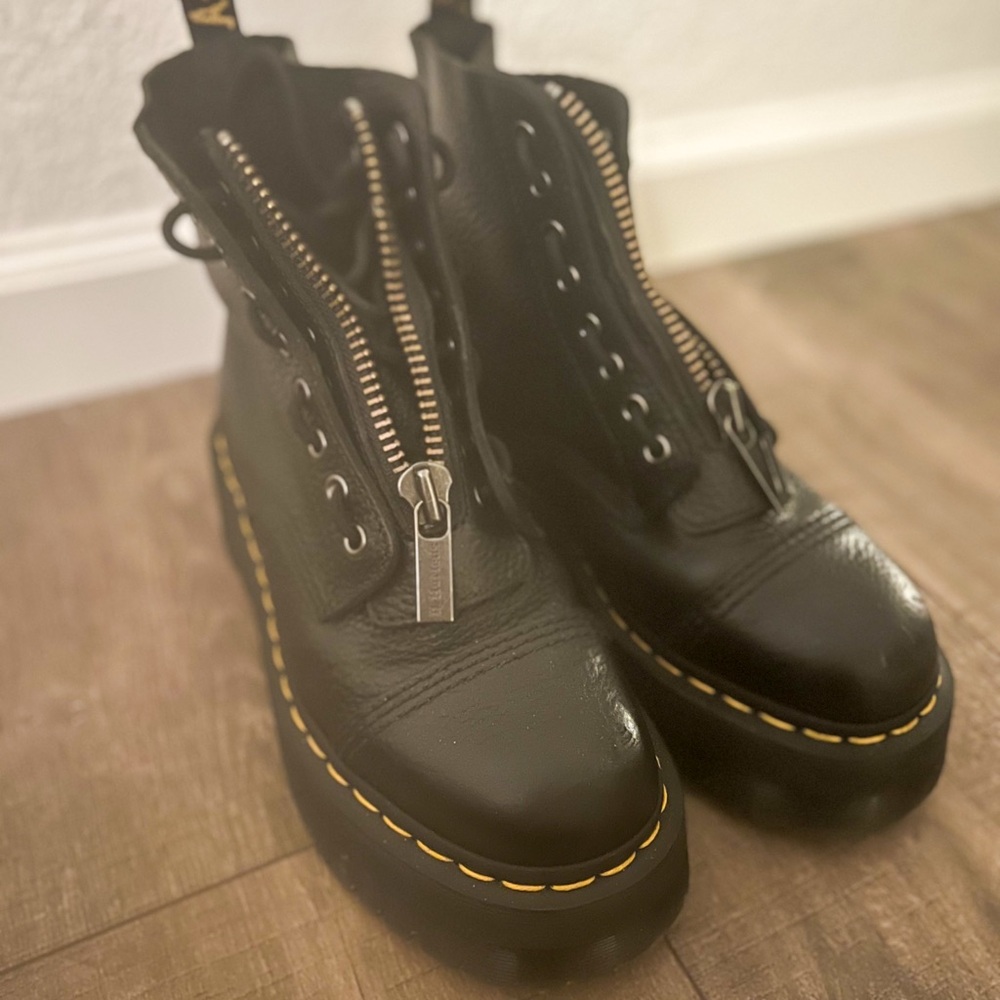Dr. Martens Black Boots with Yellow Stitching - Molly Leather Platform